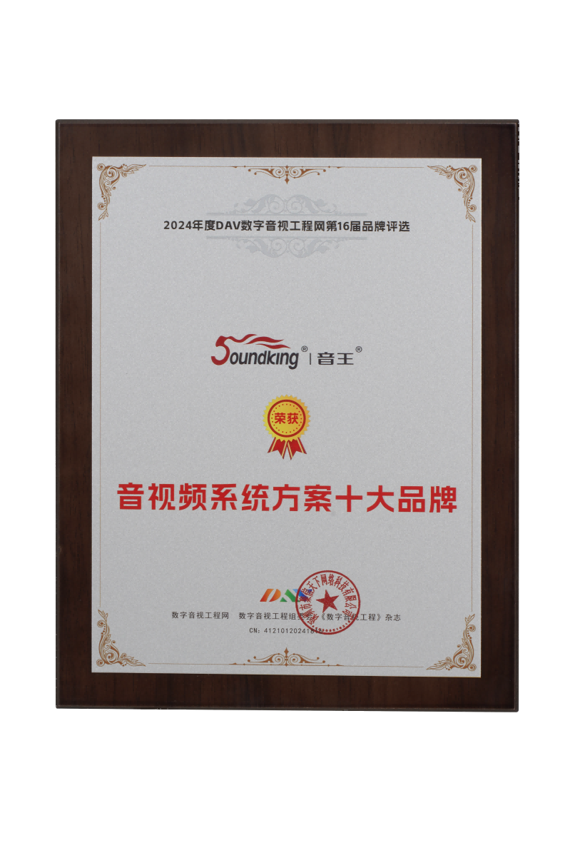 喜訊再傳！音王榮耀加冕DAV 2024年度音視頻系統(tǒng)方案十大品牌獎項